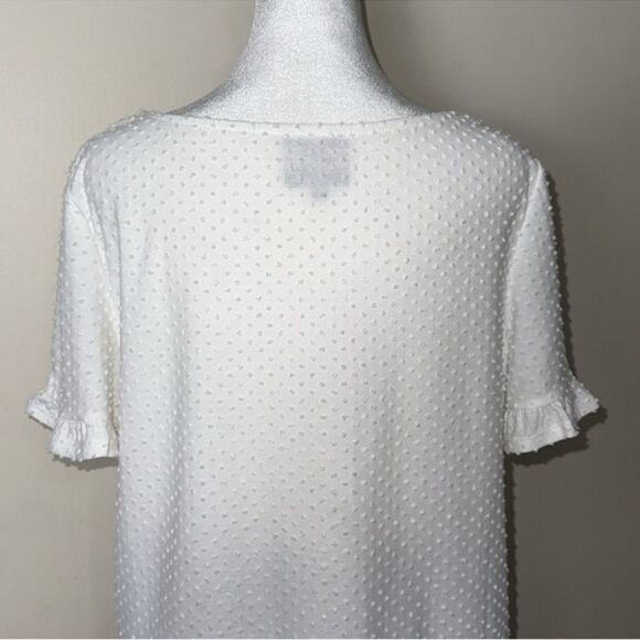 W5 x Anthro L White Swiss Dot Short Ruffle Sleeve & Hem Top - Picture 4 of 9